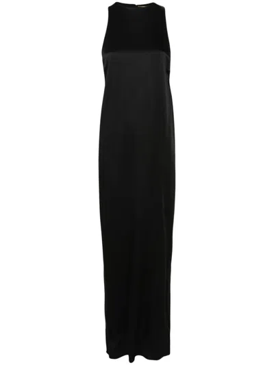 Saint Laurent Draped Satin Crêpe Gown In Black