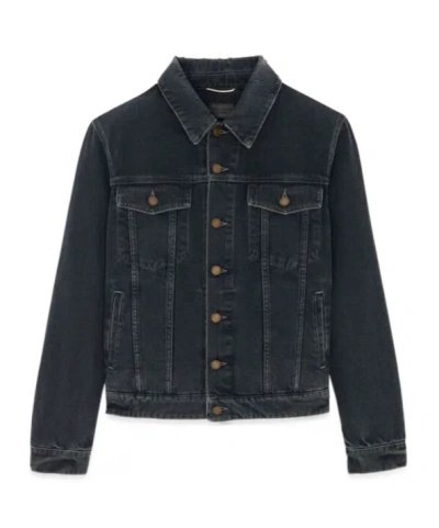 Saint Laurent Oversized Jacket In Dark Blue Black Denim