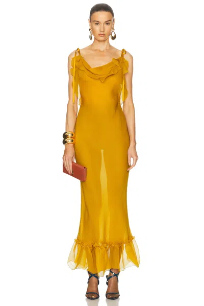 Saint Laurent Long Slip Dress In Jaune Moutarde