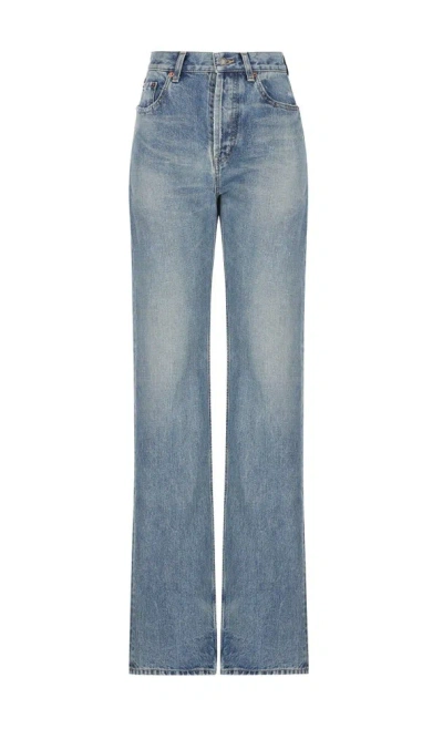 Saint Laurent Long Straight Jeans In Charlotte Blue