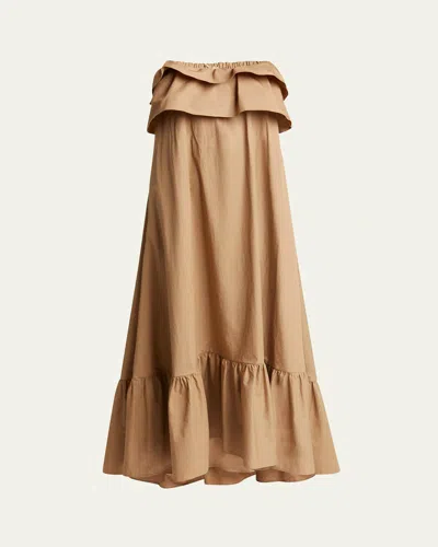 SAINT LAURENT LONG STRAPLESS RUFFLED DRESS