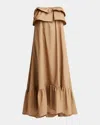 Saint Laurent Long Strapless Ruffled Dress In Cannelle