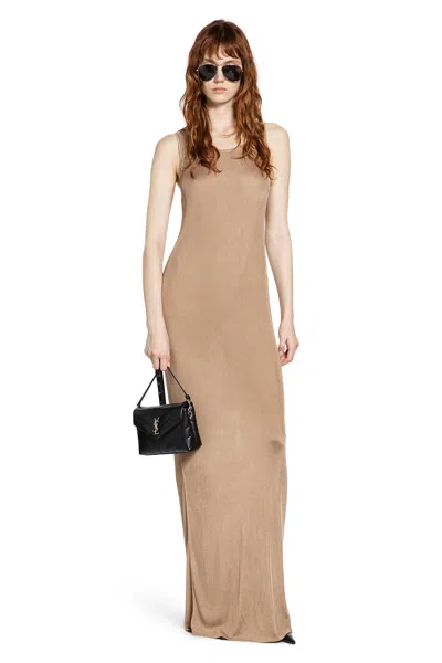 Saint Laurent Long Tank Dress In Rib Knit In Sand