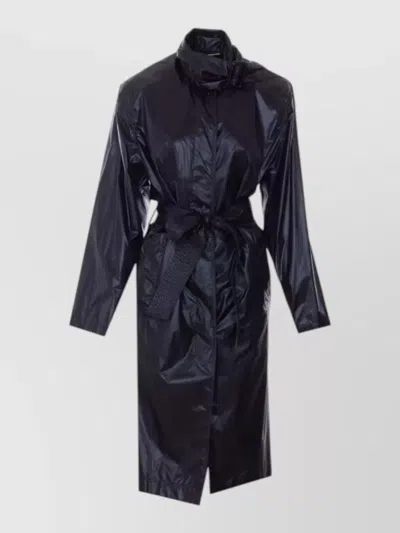 Saint Laurent Long Trench Coat Belted Waist Collar In Black