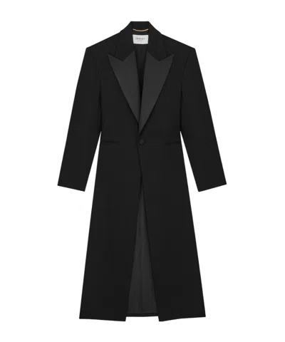 Saint Laurent Long Tuxedo Coat In Black