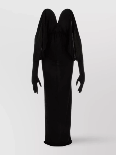 Saint Laurent Long Viscose Dress With Puff Sleeves And Sweetheart Neckline In Black