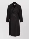 Saint Laurent Long Wool Coat With Belt And Pockets In Black