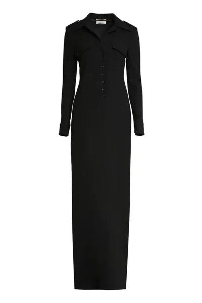 Saint Laurent Double Sablè Long Dress In Black