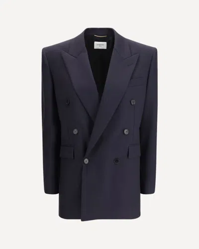 Saint Laurent Blazer In Gabardina Di Lana In Blue