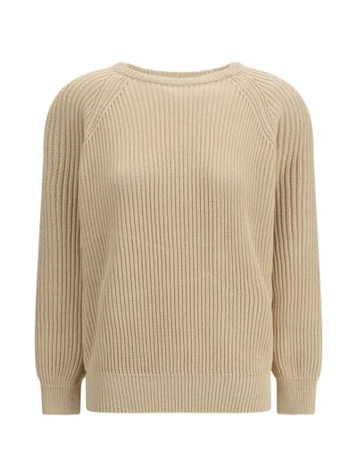 Saint Laurent Long-sleeve Cotton Sweater In Brown