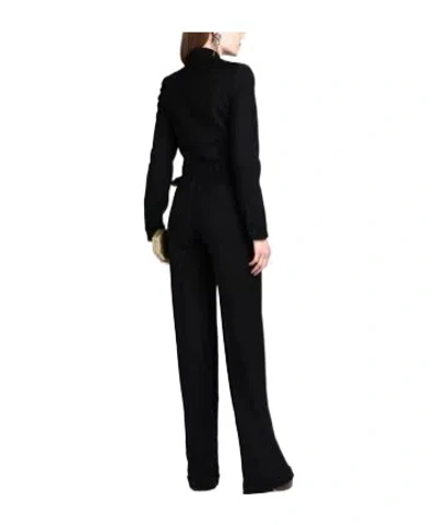 Saint Laurent Long-sleeve Jumpsuit With Lapel Collar And Cargo Pockets In Black