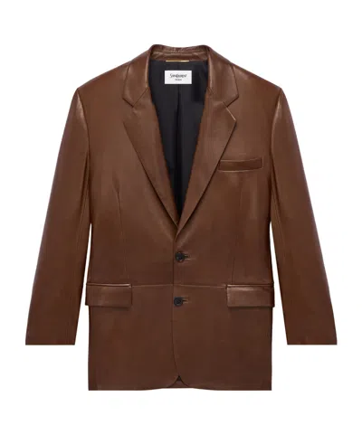 Saint Laurent Long-sleeve Leather Jacket In Brown