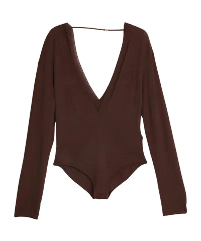 Saint Laurent Long-sleeved Bodysuit In Brown