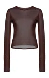 Saint Laurent Long-sleeved Chiffon Top In Brown