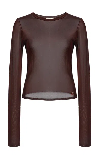 Saint Laurent Long-sleeved Chiffon Top In Brown