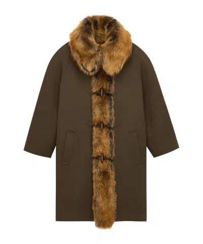 Saint Laurent Long-sleeved Coat In Brown