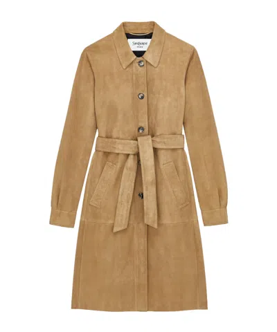 Saint Laurent Long-sleeved Coat In Nude
