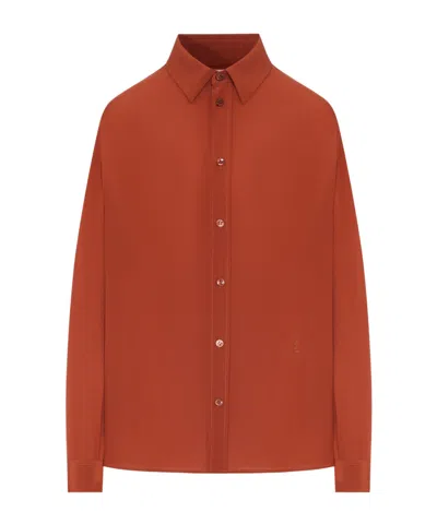Saint Laurent Long-sleeve Silk Shirt In Brown