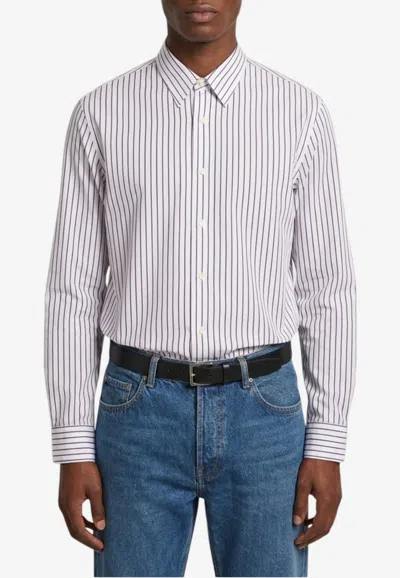 Saint Laurent Long-sleeved Stripe Poplin Shirt In Pink