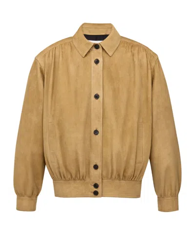 Saint Laurent Long-sleeved Suede Jacket In Brown