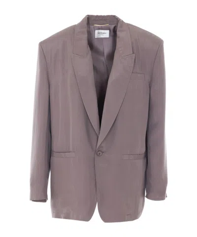 Saint Laurent Long-sleeved Suit Jacket In Brown