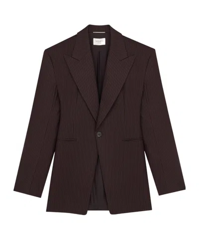 Saint Laurent Long-sleeved Suit Jacket In Brown
