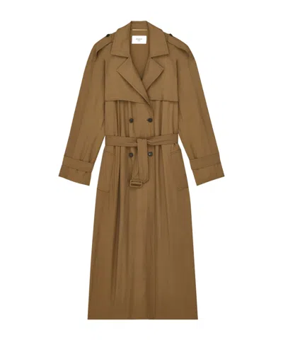 Saint Laurent Long-sleeved Trench Coat In Neutral