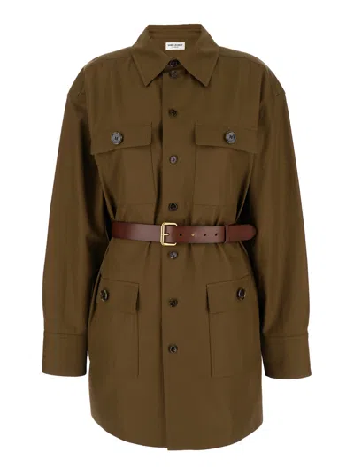 Saint Laurent Camel Brown Saharienne Belted Shirt