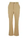 SAINT LAURENT BEIGE STRAIGHT PANTS WITH A BUTTON IN COTTON WOMAN