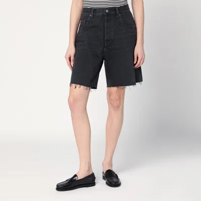 Saint Laurent Loose Black Bermuda Shorts In Denim