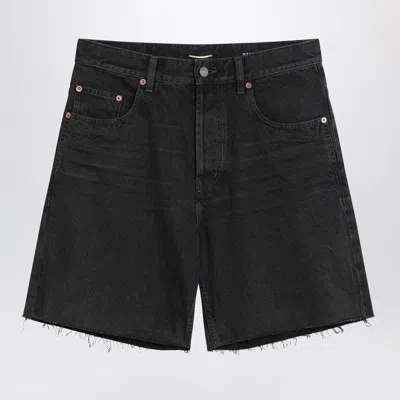 Saint Laurent Loose Black Bermuda Shorts In Denim