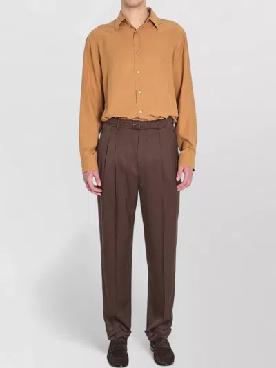 Saint Laurent Loose Fit Long Sleeve Silk Shirt In Brown