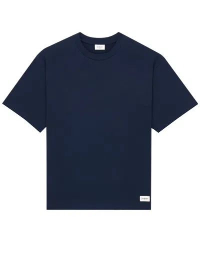 Saint Laurent Loose-fit Crewneck Sweatshirt With Hip Patch In Blue