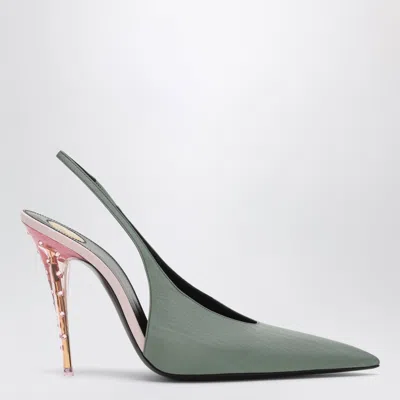 Saint Laurent Loredana Slingback Pumps In Fabric With Crystal Pvc Stiletto Heel In Green