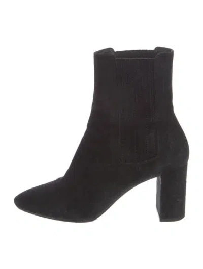 Pre-owned Saint Laurent Lou 75 Suede Sock Boots In Black