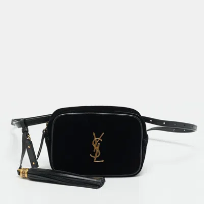 Pre-owned Saint Laurent Lou Black Matelasse Velvet Belt Bag