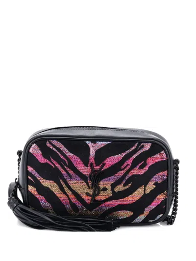 Pre-owned Saint Laurent Lou Camera Bag Glitter Jacquard And Leather Mini Crossbody Bag In Black