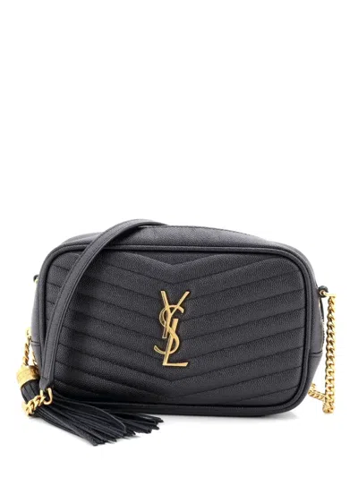 Pre-owned Saint Laurent Lou Camera Bag Matelasse Chevron Leather Mini Crossbody Bag In Black