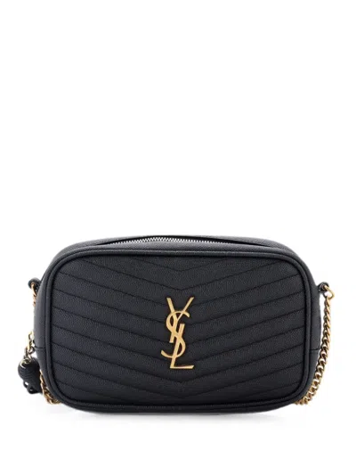 Pre-owned Saint Laurent Lou Camera Bag Matelasse Chevron Leather Mini Crossbody Bag In Black