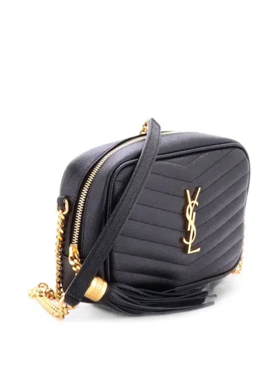 Pre-owned Saint Laurent Lou Camera Bag Matelasse Chevron Leather Mini Crossbody Bag In Black
