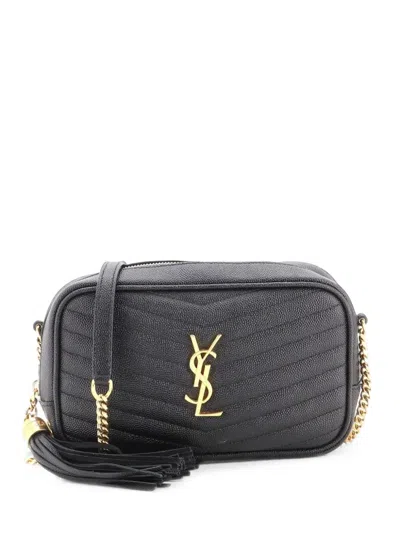 Pre-owned Saint Laurent Lou Camera Bag Matelasse Chevron Leather Mini Crossbody Bag In Black