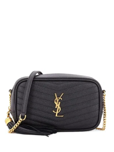 Pre-owned Saint Laurent Lou Camera Bag Matelasse Chevron Leather Mini Crossbody Bag In Black