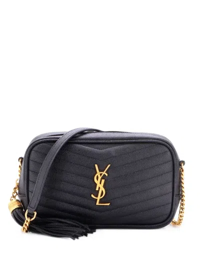 Pre-owned Saint Laurent Lou Camera Bag Matelasse Chevron Leather Mini Crossbody Bag In Black