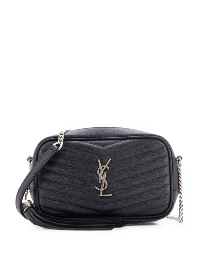 Pre-owned Saint Laurent Lou Camera Bag Matelasse Chevron Leather Mini Crossbody Bag In Black