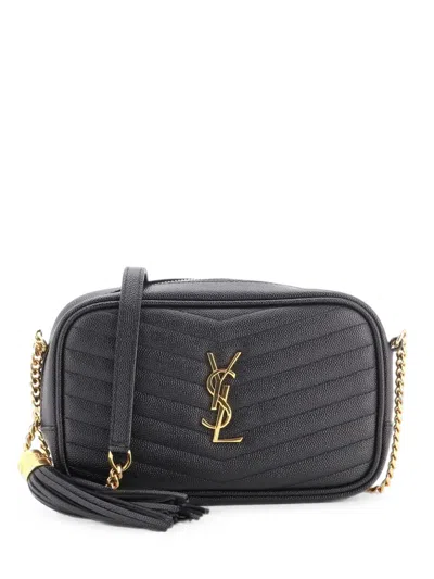 Pre-owned Saint Laurent Lou Camera Bag Matelasse Chevron Leather Mini Crossbody Bag In Black