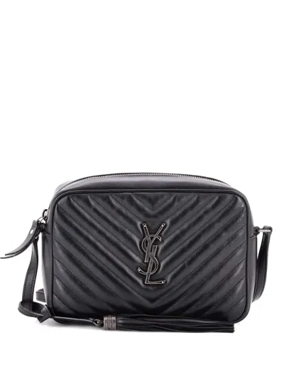 Pre-owned Saint Laurent Lou Camera Bag Matelasse Chevron Leather Small Crossbody Bag In Black