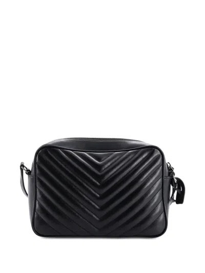 Pre-owned Saint Laurent Lou Camera Bag Matelasse Chevron Leather Small Crossbody Bag In Black