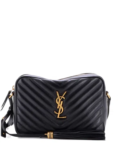 Pre-owned Saint Laurent Lou Camera Bag Matelasse Chevron Leather Small Crossbody Bag In Black