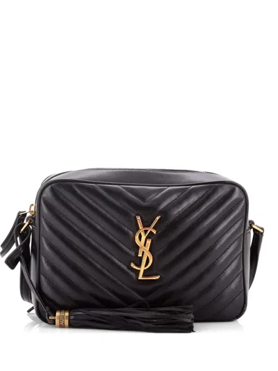 Pre-owned Saint Laurent Lou Camera Bag Matelasse Chevron Leather Small Crossbody Bag In Black