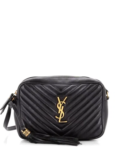 Pre-owned Saint Laurent Lou Camera Bag Matelasse Chevron Leather Small Crossbody Bag In Black